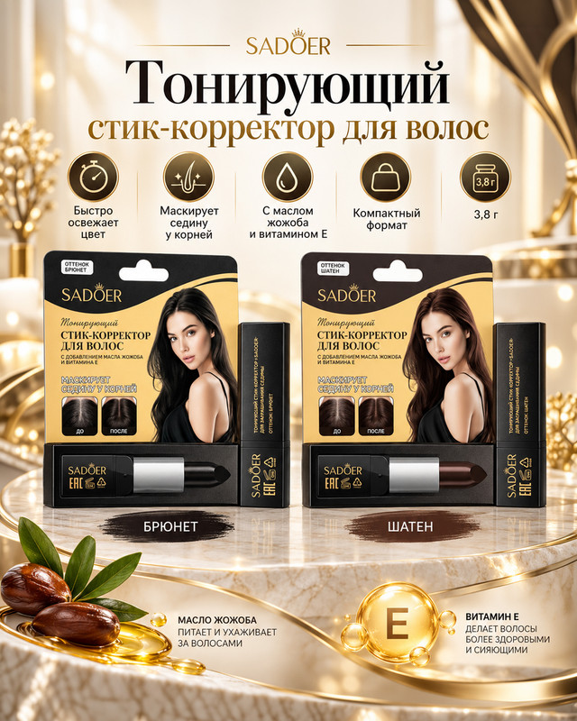Стик-корректор для волос тонирующий, SADOER, 3,8 г, в ассортименте
