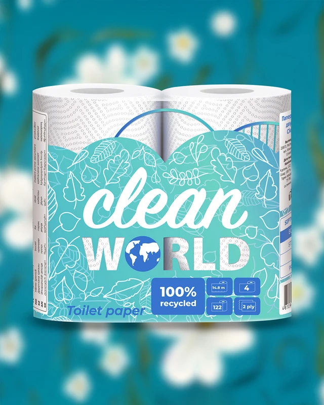 Туалетная бумага "Сlean world", Sipto, 2 слоя, 4 рулона