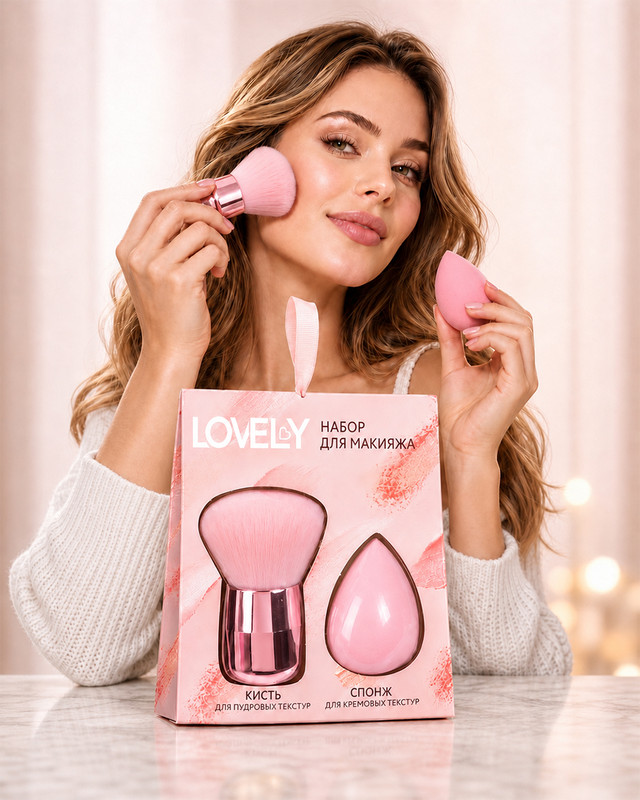Набор для макияжа, Lovely, кисть и спонж, в ассортименте