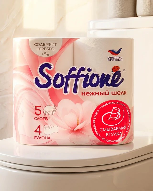 Туалетная бумага, Soffione, 5 слоёв, 4 рулона, в ассортименте