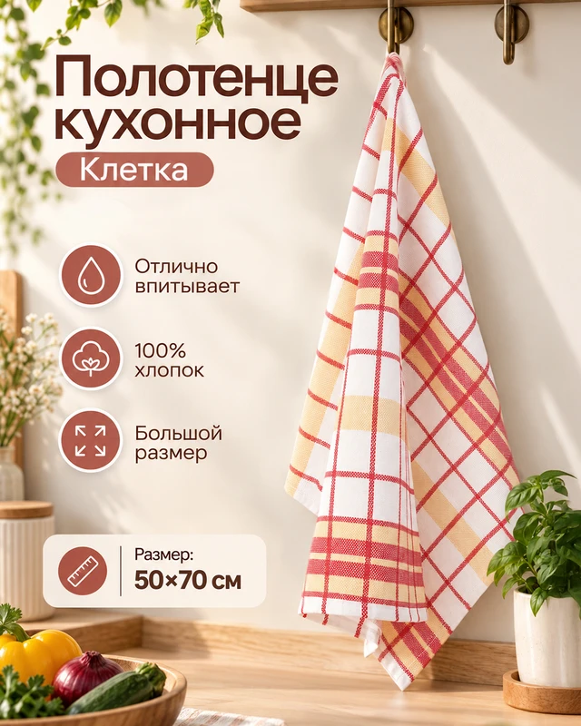 Полотенце кухонное "Клетка", 50х70 см, в ассортименте