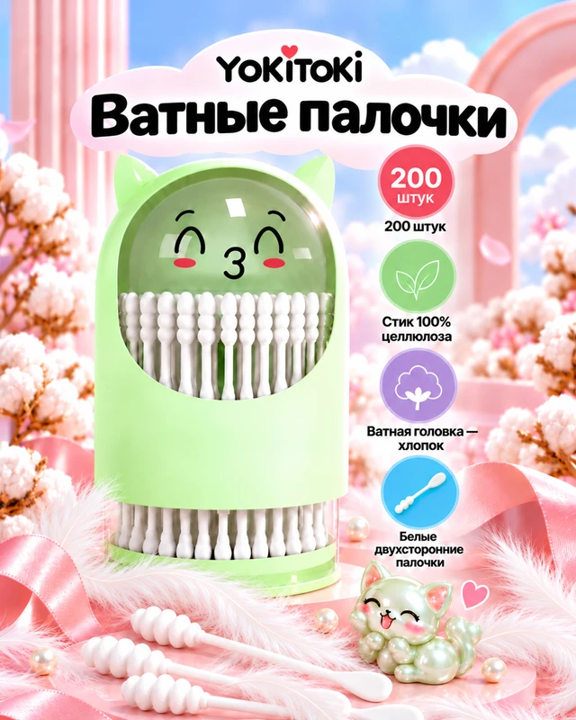 Ватные палочки, YOKITOKI, 200 шт., в ассортименте