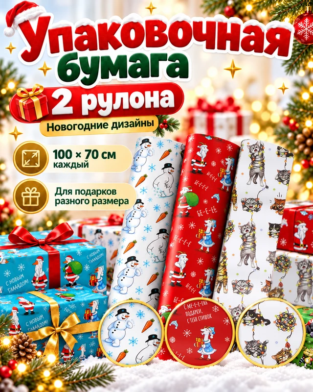 Упаковочная бумага, Prank Bank, 2 рулона, в ассортименте